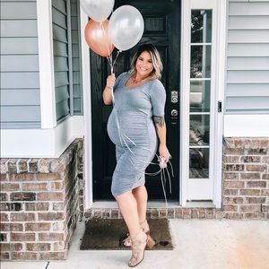 Maternity Gray Side-Ruched Dress